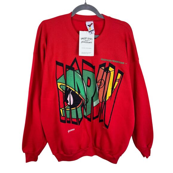Looney Toons NWT Vintage 1991 Red Marvin Martian Crew Neck Sweatshirt Size XL - Picture 1 of 5